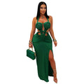 New Women's Hemp Rope Maxi Dress Sexy Criss Cross Cut-Out Halter Neck Backless High Slit Party Dresses Birthday Outfits
