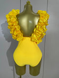 2026 Women Sexy Deep V Ruffle Bodysuit And Irregular Length Skirt Two-piece Set  Sexy Holiday Bikini Swimwear Photo Shoot Wear