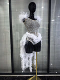 Sparkly Rhinestones Women Sexy Mesh See Through Bodycon Bodysuit Bar Dancer Latin Performance Costumes Stage Wear