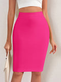 Quality High Waist Women Pencil Bandage Skirts Rose Pink Slim Tight Elastic Streetwear Girl Skirts Bodycon Drop Shipping