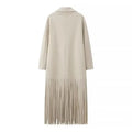 Beige Woolen Lapel Collar Fringe Hem Oversized Long Coats Chic Long Sleeve Warm Jackets Winter Daily Street Lady Outerwear 2026