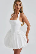 Elegant Red Backless Corset Halter Mini Dress Women Puff Hem Short Dresses Summer Evening Party Birthday Wedding Guest Cocktail