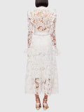 VGH Minimalist Solid Dresses For Women Stand Collar Long Sleeve High Waist Spliced Hollow Out Slim Chic Dress Female Summer 2025