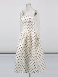 Slim Patchwork Wave Point Elegant Dresses for Women Square Neck Sleeveless High Waist Dress Female