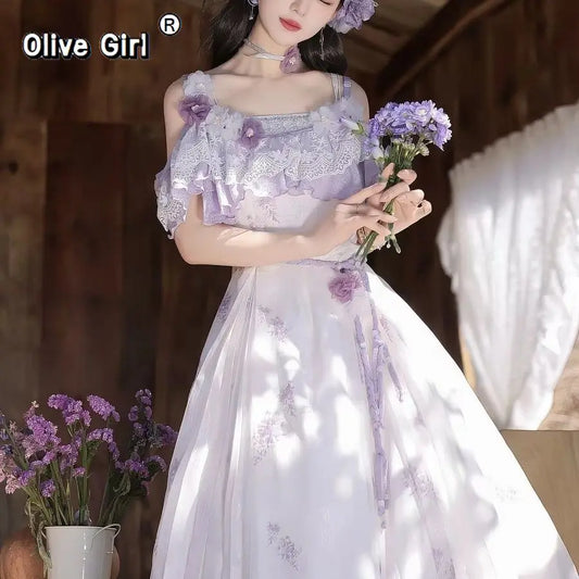 Olive Girl Romantic Dress for Garden Wedding 2026 Fairycore Photoshoot Everyday Wear S-XL XS-3XL Plus Size Romantic Cottagecore Garden Party Editorial Not Costume Dress Chinese Heritage Fashion Women