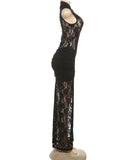 Sexy Solid Dress Women 2025 Summer Sleeveless Lace High Stretch Midnight club Asymmetrical Graphics Metal Knot Slit