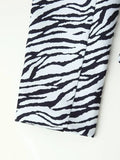 Zebra Stripe Print Two Piece Set for Women Lapel Long Sleeve Spliced Zipper Short Coat Mid Waist Knee Skirt Female