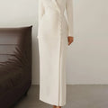 Minimalist Office Dress for Women Notched Colalr Long Sleeve High Waist Slimming Split Design Solid Dresses Female