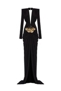 Women Long Sleeve Sexy Deep V-Neck Shinning Beading Bodycon Floor-length Dress Celebrate Evening Party Prom Cocktail Outfit