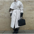 Detachable Triangle Shawl Long Puffer Coat Stand Collar Waist Tie Belt Button Solid Loose Women Coats 2026 Winter Commute Outfit