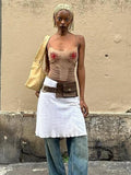 Sun Print Sexy Women Camisole Y2K Summer Fashion Low-Neck Coquette Midnight Party Club Wild Basic Street Slim Tees
