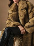 Luxury Patchwork Imitation Fur Mid Length Coat for Women Lapel Long Sleeve Spliced Pocket Loose Winter Coats Female