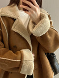Retro Suede Coat Women's Hong Kong Style Double Breasted Suit Collar Winter New Arrival Chic Lightweight Luxury Coat