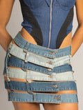 Slimming Sexy Irregualar Skirt For Women High Waist Holloe Out Patchwork Buttons Temperament Denim Skirts Female