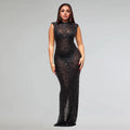 Fall Diamonds Hot Rhinestones O-neck Women Sleeveless Bodycon Long Dress Birthday Party Evening Prom Maxi Dresses