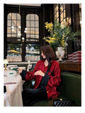 New Long Sleeved Jacquard Cardigan Summer Warm Loose Printing Versatile Retro Festival Red Lady Tang Suit Top