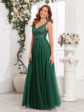Sleeveless Evening Dresses V-Neck Sequined Embroidery Long Party Gown Clothing Elegant Mesh A-Line Formal Wedding Dress
