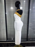 Red White Women Sexy Off the Shoulder Shining Crystal Bodycon Long Bandage Dress Elegant Evening Party Cocktail Fashion Outfit