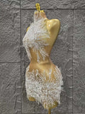 Sexy Mesh See Through Pearl Lace Party Mini Dress Celebrate Birthday Photo Shoot Wear Performance Stage Costume