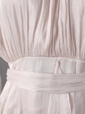 Solid Spliced Ruffles Folds Long Elegant Dresses for Women Lace Up Stand Neck Long Sleevs Tunic Temperament Dress Female