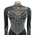 Women Long Sleeve Birthday Dresses Sexy Hot Diamond Process Pearl Beading Sexy See Through Dress Party Club Night Dress