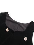 Hit Color Hollow Out Dresses for Women Round Neck Sleeveless High Waist Spliced Mesh Long Dress Female