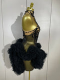 Luxury Black Diamonds Mesh Sexy See Through Cocktail Mini Dress Women Eveing Birthday Party Singer Nightclub Show Stage Costume