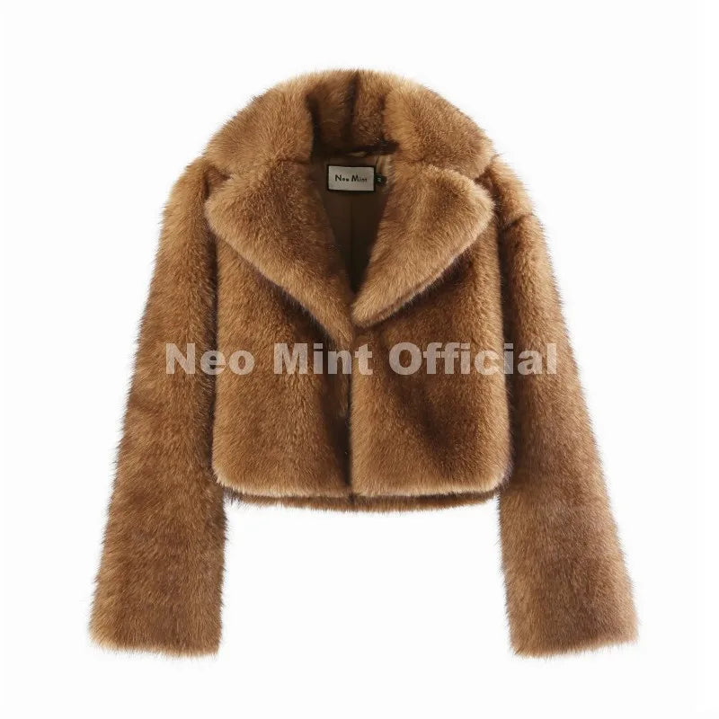 Street Retro Fashion Girls Gradient Cropped Fur Coat Women Winter 2026 Chic Brand Fluffy Faux Fox Fur Jacket Overcoats