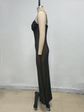 Sexy Maxi Dress Black Women's Diamond See Spaghetti strap Mesh Through Bodycon Long Dress Nightclub Party Evening Gowns