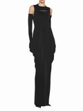 Elegant Vintage Spliced Ribbon Dresses for Women O Neck Sleeveless bodycon Folds Evening Luxurious Maxi Dress Female