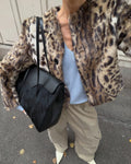 Leopard Print Faux Fur Short Jacket For Women Crew Neck Button Front Plush Thick Warm Loose Trendy New Lady Streetwear Outer Top