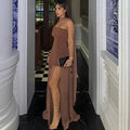 Solid Slimming Side Split Dress for Women Strapless Skeeveless High Waist Sexy Dresses Female Fashion New