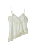 See Througth Lace Edge Tank Tops for Women V Neck Sleeveless Pathwork Hollow Out Sexy Fashionable Vest Female New