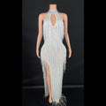 Women Prom White Dresses Elegant Sexy Halter With Crystal Tassel Luxury Party Long Gown Evening Dress