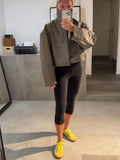 Casual Solid Pu Crocodile Grain Jacket Women Fashion Full Sleeve Stand Collar Loose Female Outwear 2026 Autumn Lady Coats Chic