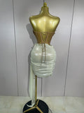 Luxury Shining Pearls Sexy Asymmetrical Skirt Two PCS Set  Women Evening Birthday Party Stage Dancer Performance Costume