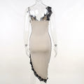 Sexy Lace Party Dress Women Deep V-Neck Irregular Chic Patchwork Design Skinny Maxi Bodycon Midnight Stretch Clubwear