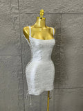 Women Sexy Metallic Gold Silver Bronze Bodycon Dress with Thin Straps and Drawstring Hem Evening Event Women Clubwear Outfit