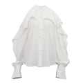 Solid Spliced Button Loose Shirts for Women Lapel Long Sleeve Temperament Minimalist Shirts Female Fashion