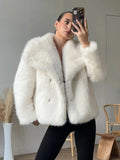 Solid Faux Fur Lapel Women's Coat Luxury Gradient Cropped Fluffy Fur Jacket Coat Winter Thicken Outerwear High Street