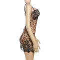 Sexy Lace Leopard Mini Dress Elegant Women's Slip Strap Patchwork Short Bodycon Dresses Evening Party Summer Wild Styles Club