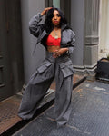 Denim Women's Set Ruched Long Sleeve Jacket and Pocket Front Loose Jeans Pants Two 2 Piece Sets Outfits Tracksuit