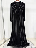 Black Diamond V-Neck Long Women'S Dress Elegant Long Sleeved V Neck High Waist Formal Dinner Evening Gown Chic Lady 2026