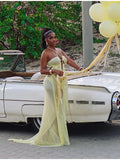 Sexy Yellow Chiffon Halter Maxi Dress Lady Chic Hollow Out Backless Lace Up Sleeveless See Through Robe Female Spring Party Wear