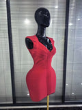 Pink Winered Women Sleeveless Sexy V-Neck Bodycon Mini Bandage Dress Celebrate Nightclub Party Fashion Homecoming Outfit