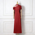 Formal Evening Party Solid Dress for Women Diagonal Collar Off Shoulder High Waist Elegant Maxi Dresses with Ribbon Female