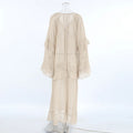 Solid Spliced Mesh Loose Dresses for Women V Neck Long Sleeve High Waist Loose Casual Dress Female New