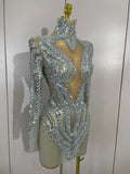 Sparkly Rhinestones Sexy Mesh Transparent Mini Dress Eveing Birthday Party Dance Nightclub Fashion Show Stage Costumes