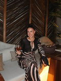 Women Zebra Stripe Long Dress Fashion Elegant Lace Up Full Sleeve Slim-fit Robes 2025 New Evening Party Fashion Lady Vestidos