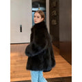 Women's Faux Fox Fur Coat Long Sleeve Lapel Collar Fluffy Thick Warm Short Mid Fall Winter Daily Street Fashion Outerwear 2026